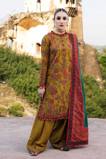 3 Piece Unstitched Heavy Embroidered Dhanak Suit With Printed Woolen Shawl